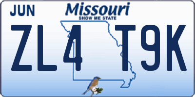 MO license plate ZL4T9K