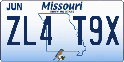 MO license plate ZL4T9X
