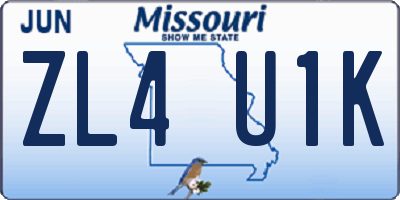 MO license plate ZL4U1K