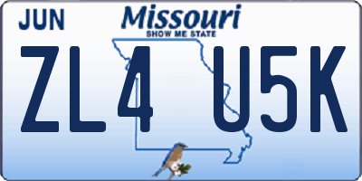 MO license plate ZL4U5K