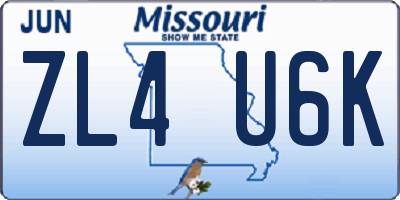 MO license plate ZL4U6K