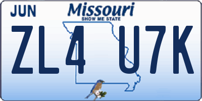 MO license plate ZL4U7K