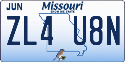 MO license plate ZL4U8N