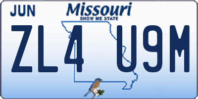 MO license plate ZL4U9M