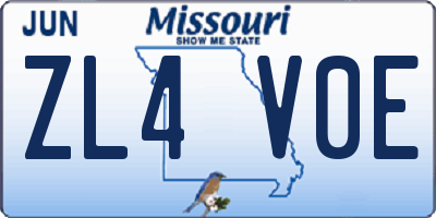 MO license plate ZL4V0E