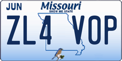 MO license plate ZL4V0P