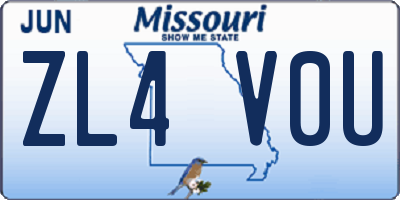 MO license plate ZL4V0U