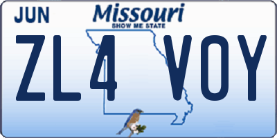 MO license plate ZL4V0Y