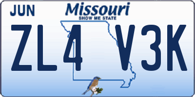 MO license plate ZL4V3K