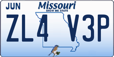 MO license plate ZL4V3P