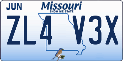 MO license plate ZL4V3X