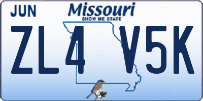 MO license plate ZL4V5K