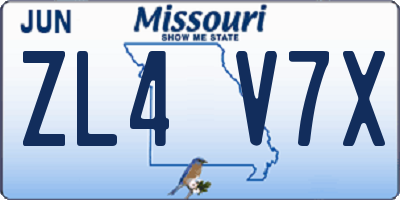 MO license plate ZL4V7X