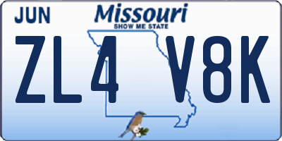 MO license plate ZL4V8K