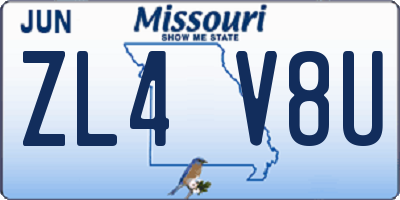 MO license plate ZL4V8U