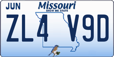 MO license plate ZL4V9D
