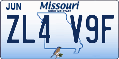 MO license plate ZL4V9F