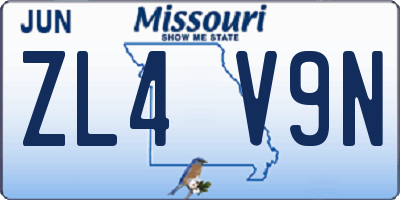 MO license plate ZL4V9N