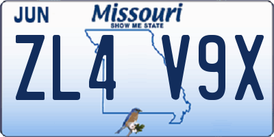 MO license plate ZL4V9X