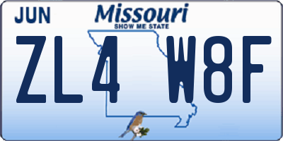 MO license plate ZL4W8F