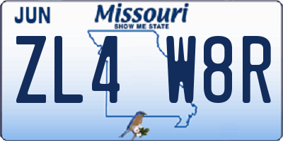 MO license plate ZL4W8R