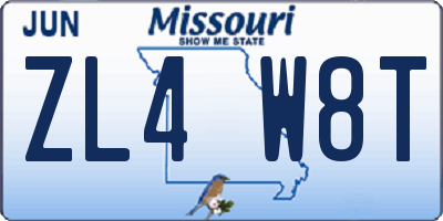 MO license plate ZL4W8T