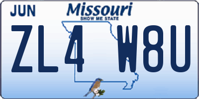 MO license plate ZL4W8U