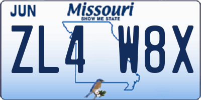 MO license plate ZL4W8X