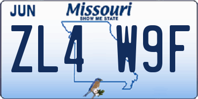 MO license plate ZL4W9F