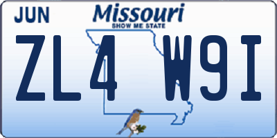 MO license plate ZL4W9I
