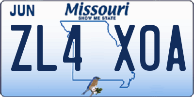 MO license plate ZL4X0A