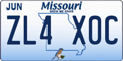 MO license plate ZL4X0C