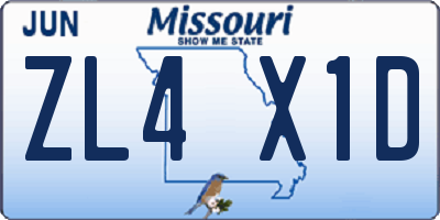 MO license plate ZL4X1D