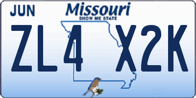 MO license plate ZL4X2K