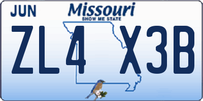 MO license plate ZL4X3B