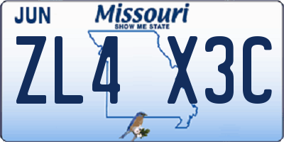 MO license plate ZL4X3C