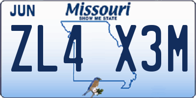 MO license plate ZL4X3M