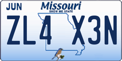 MO license plate ZL4X3N