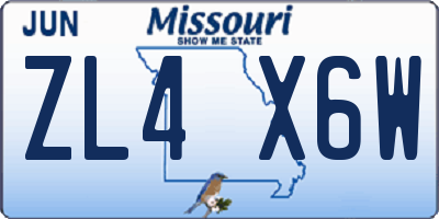 MO license plate ZL4X6W