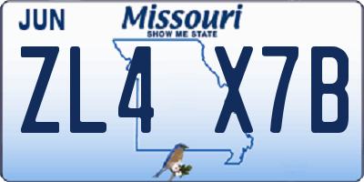 MO license plate ZL4X7B