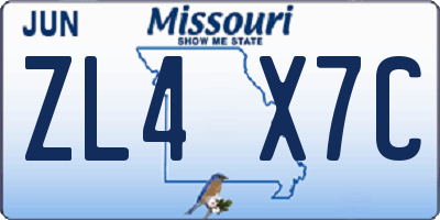 MO license plate ZL4X7C