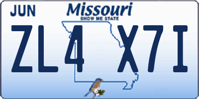 MO license plate ZL4X7I