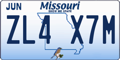 MO license plate ZL4X7M