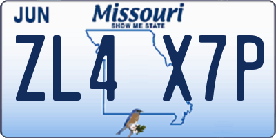 MO license plate ZL4X7P