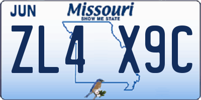 MO license plate ZL4X9C