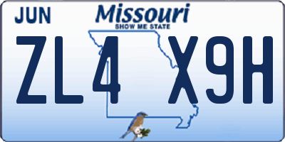 MO license plate ZL4X9H