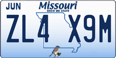 MO license plate ZL4X9M