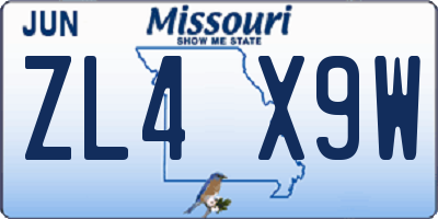 MO license plate ZL4X9W