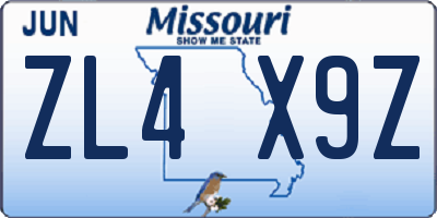 MO license plate ZL4X9Z