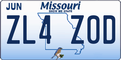 MO license plate ZL4Z0D